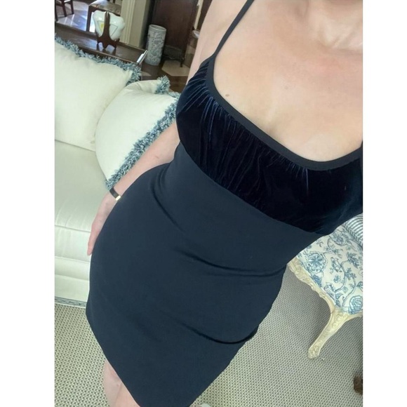 Vintage 90s Whimsigoth Dark Coquette Rampage Milkmaid Dress Navy Blue Velvet - Picture 2 of 6